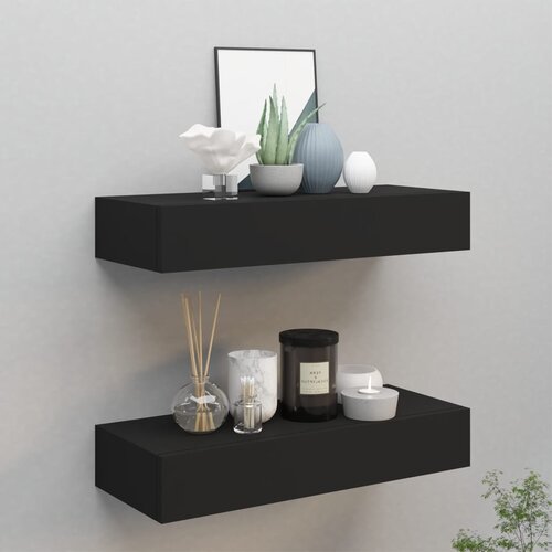 vidaXL Zidne police s ladicama 2 kom crne 60 x 23,5 x 10 cm MDF Cijene