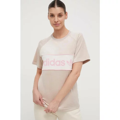 Adidas Velur kratka majica bež barva