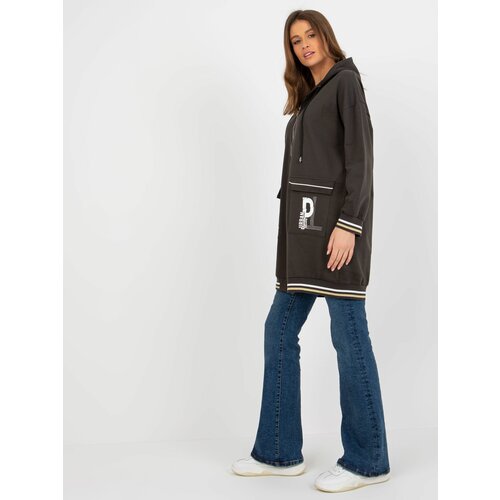 Fashion Hunters Khaki long zippered sweatshirt with app and inscriptions Slike
