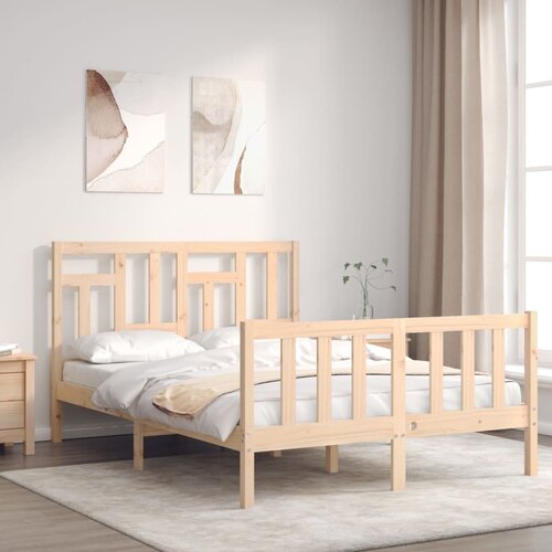 VidaXL Okvir kreveta s uzglavljem 140 x 190 cm od masivnog drva Slike
