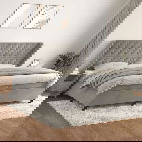  Box spring postelja z vzmetnico svetlo siva 200x200 cm žamet, (20788925) Slike