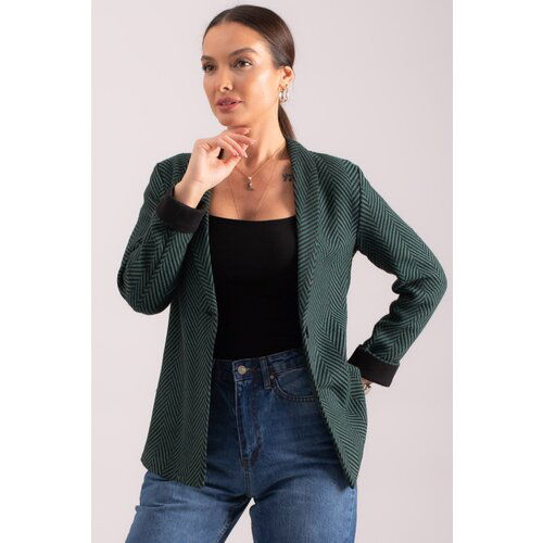 armonika Women's Emerald Herringbone Pattern Fold Sleeve Single Button Cachet Jacket Slike