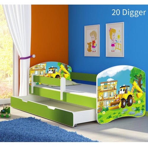 ACMA Dječji krevet s motivom, bočna zelena + ladica 180x80 cm - 20 Digger Cene