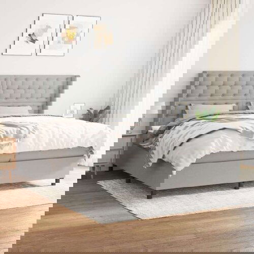  Box spring postelja z vzmetnico svetlo siva 200x200 cm blago, (20901262) Slike