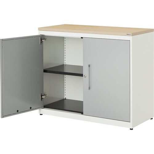 mauser Omara s krilnimi vrati, VxŠ 830 x 1000 mm, plošča iz umetne mase, 1 polica, čista bela / aluminijasto siva / javor Cene