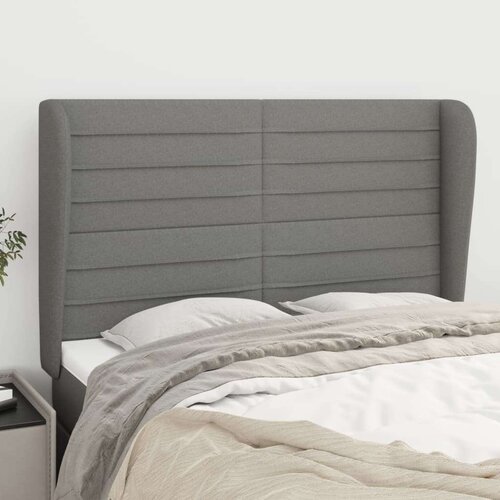  Vzglavje z u&amp;scaron;esi temno sivo 147x23x118/128 cm blago, (20793615) Slike