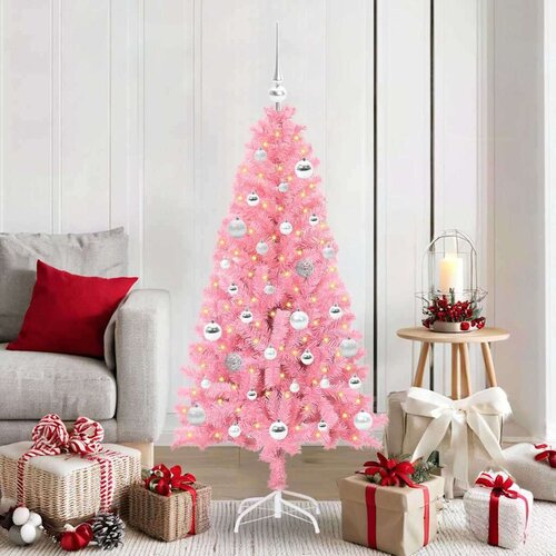 vidaXL Božično drevo med 150 LED z stojalom Roza 150 cm PVC Cene