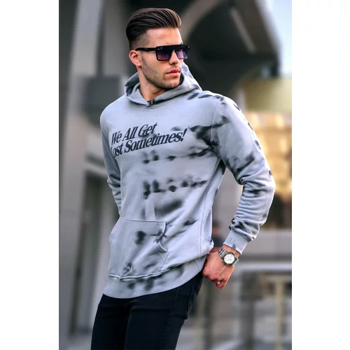 Madmext Dyed Gray Printed Hoodie Sweatshirt 5897