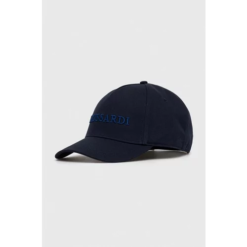 Trussardi Bombažna bejzbolska kapa mornarsko modra barva