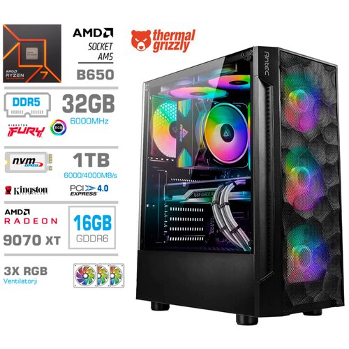 MEGA Računalnik TWR S7 R7-7700X/RX9070 XT/32GB-DDR5/2TB-4.0/750W/Brez OS RGB, (22097690) Cene