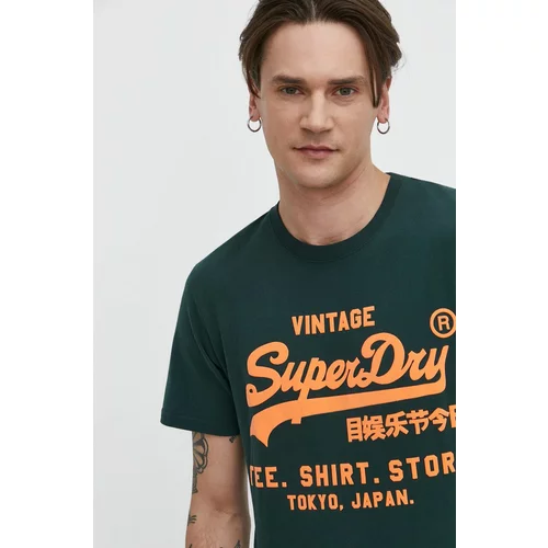 Superdry Pamučna majica za muškarce, boja: zelena, s tiskom