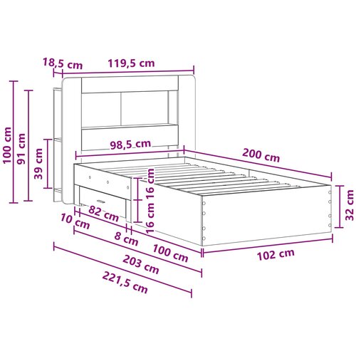  Okvir kreveta s pohranom s uzglavljem Siva Sonoma 100 x 200 cm Slike
