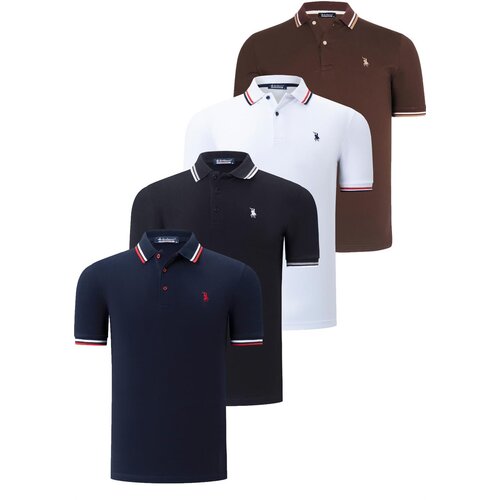 Dewberry QUAD SET T8594 MENS T-SHIRT-BLACK-WHITE-NAVY BLUE-BROWN Cene
