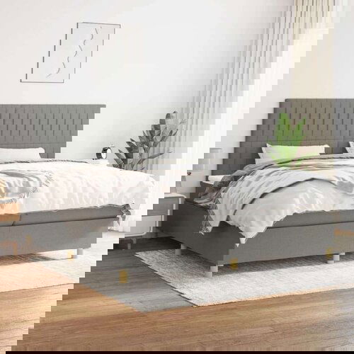  Box spring postelja z vzmetnico temno siva 200x200 cm blago, (20883876) Slike