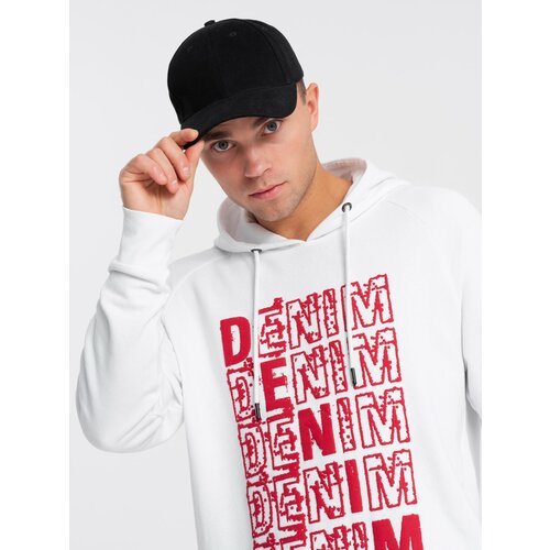 Ombre Men's non-stretch kangaroo sweatshirt with hood and print - white Slike