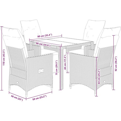 5-dijelni vrtni blagovaonski set s jastucima od poliratana crni Crna 90 x 90 x 75 cm Slike