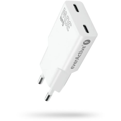 EverActive Charger 2 x USB-C Quick Charge 4+ 30W SUPER SLIM white Slike
