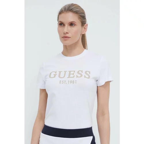 Guess Bombažna kratka majica ženski, bela barva