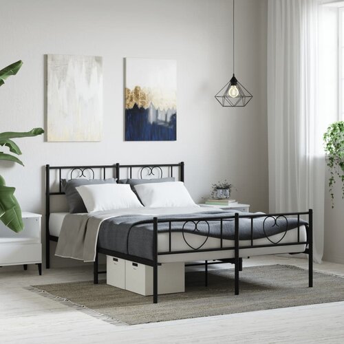 VidaXL Metalni okvir kreveta uzglavlje i podnožje crni 120x200 cm Slike