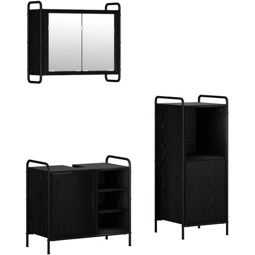  Set ormarića za kupaonicu 3 kom. Crni hrast 40 x 36 x 99 5 cm - Crni hrast Ormarić za umivaonik (1 vrata i 1 polica) + viseći or Slike