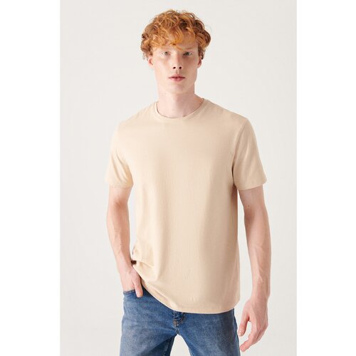 Avva men's beige 100% cotton breathable crew neck standard fit regular cut t-shirt Slike
