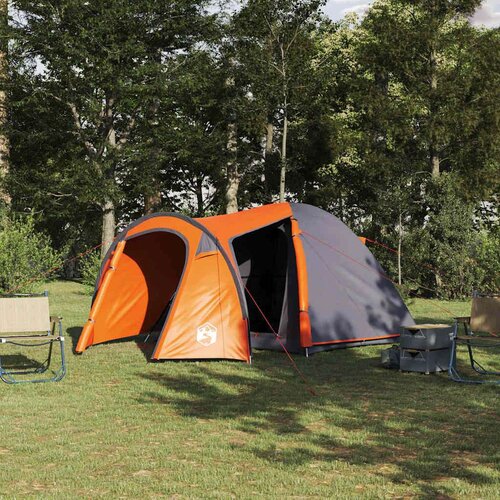vidaXL Šotor z dome s streho s shranjevanjem Siva in oranžna 384 x 254 x 170 cm Cene