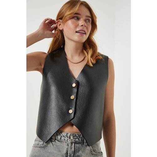  Women&amp;#039;s Black Fleece Faux Leather Vest Slike