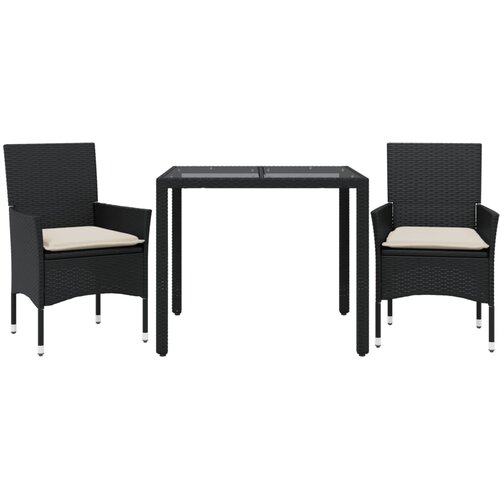  3-dijelni vrtni blagovaonski set s jastucima poliratan i staklo Crna 90 x 90 x 75 cm Slike