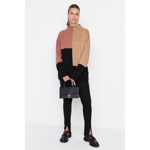 Trendyol Light Brown Color Block Basic Knitwear Sweater Cene