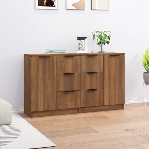 The Living Store Komoda 2 kosa rjav hrast 60x30x70 cm konstruiran les - Komoda, (21663535) Slike