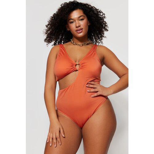 Trendyol Curve Plus Size Swimsuit - Orange - Plain Cijene