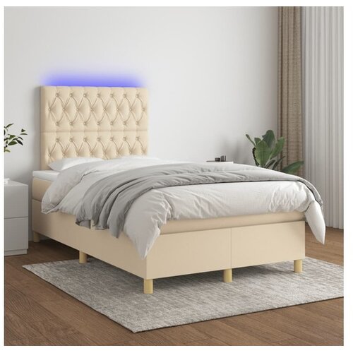  Box spring postelja z vzmetnico LED krem 120x200 cm blago Cene
