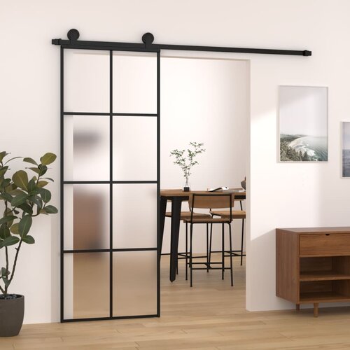 VidaXL Drsna vrata z opremo 76x205 cm ESG steklo in aluminij Slike