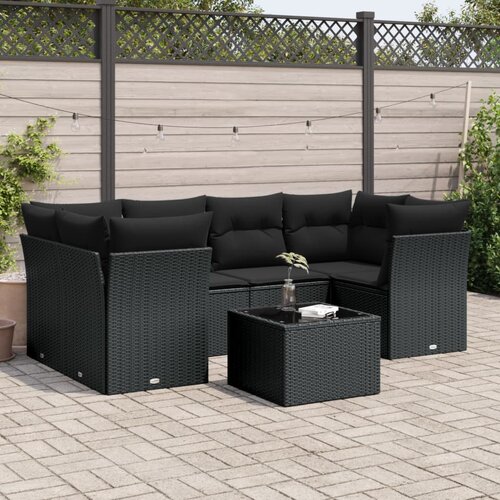 VidaXL 7-dijelni set vrtnih sofa od poliratana s jastucima crni Slike