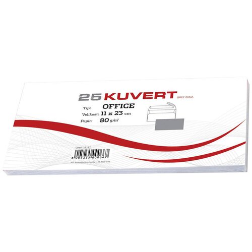  Kuverta amerikanka, 230 x 110 mm, brez okenca, 25 kosov, 80 g, bela Slike