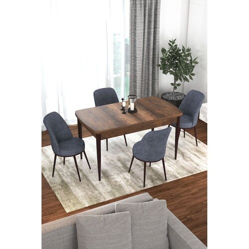Hanah home trpezarijski set Via, sto na razvlačenje i 4 stolice, ploča u dekoru drveta Baroque, dimno siva tkanina Jerry Cene