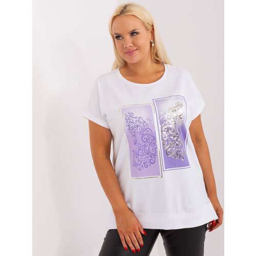 Fashion Hunters White and purple blouse with slit plus size Slike