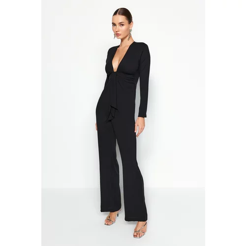 Trendyol Black Fitted Crepe Jumpsuit with Knots