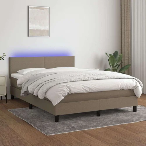  Box spring postelja z vzmetnico LED taupe 140x190 cm blago