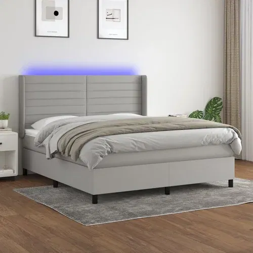  box spring s madracem LED svjetlosivi 180x200 cm tkanina