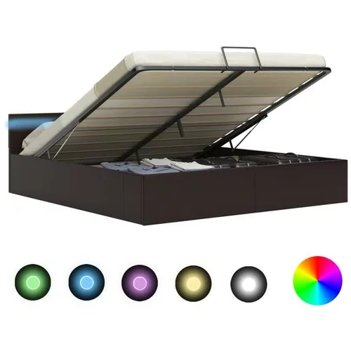  Dvižni posteljni okvir LED sivo umetno usnje 180x200 cm