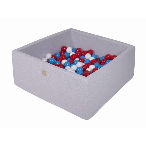 MeowBaby Square Ball Pool, 90x90x40 cm z 200 žogami, bombaž, svetlo siva: rdeča/bela/modra, (21333809) Cene
