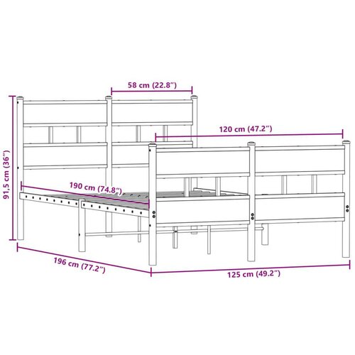 VidaXL Metalni okvir kreveta bez madraca boja hrasta 120x190 cm Slike