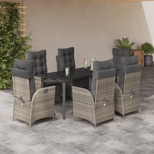  7-dijelni vrtni blagovaonski set od poliratana s jastucima sivi Siva 160 x 80 x 74 cm Cene