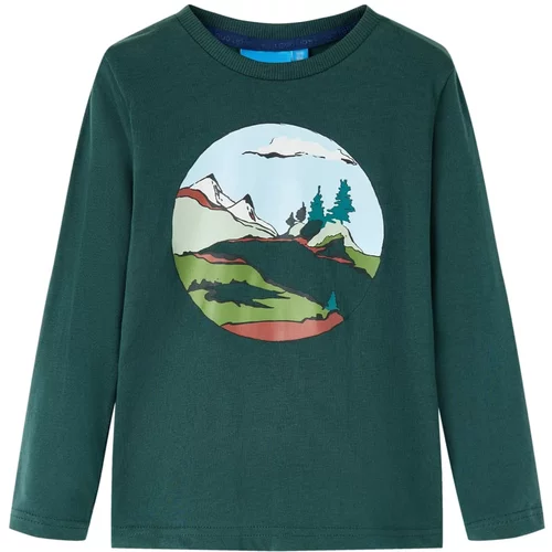  Dječja majica dugih rukava s uzorkom planina i drveća tamnozelena 92