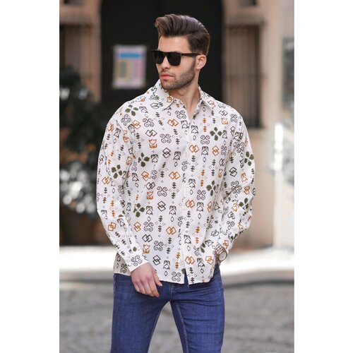 Madmext Khaki Patterned Long Sleeve Men's Oversize Shirt 6731 Slike