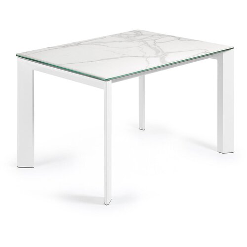 Kave Home Raztegljiva jedilna miza z dodatno plo&amp;scaron;čo z mizno plo&amp;scaron;čo v marmornem dekorju 80x120 cm Axis &amp;ndash; Slike