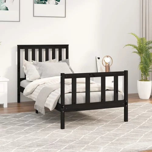 vidaXL Okvir za krevet s uzglavljem crni 90x200 cm masivna borovina
