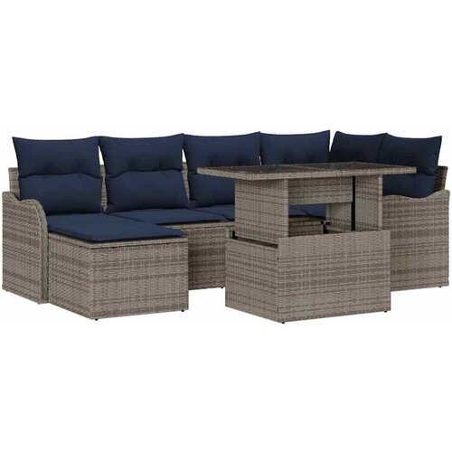 vidaXL Vrtna sedežna garnitura z blazino 7 pcs Siva Poly ratan, (5000021280) Cene