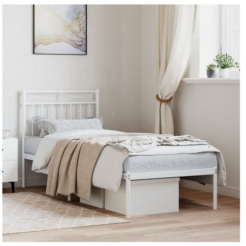 VidaXL Kovinski posteljni okvir z vzglavjem bel 80x200 cm Slike